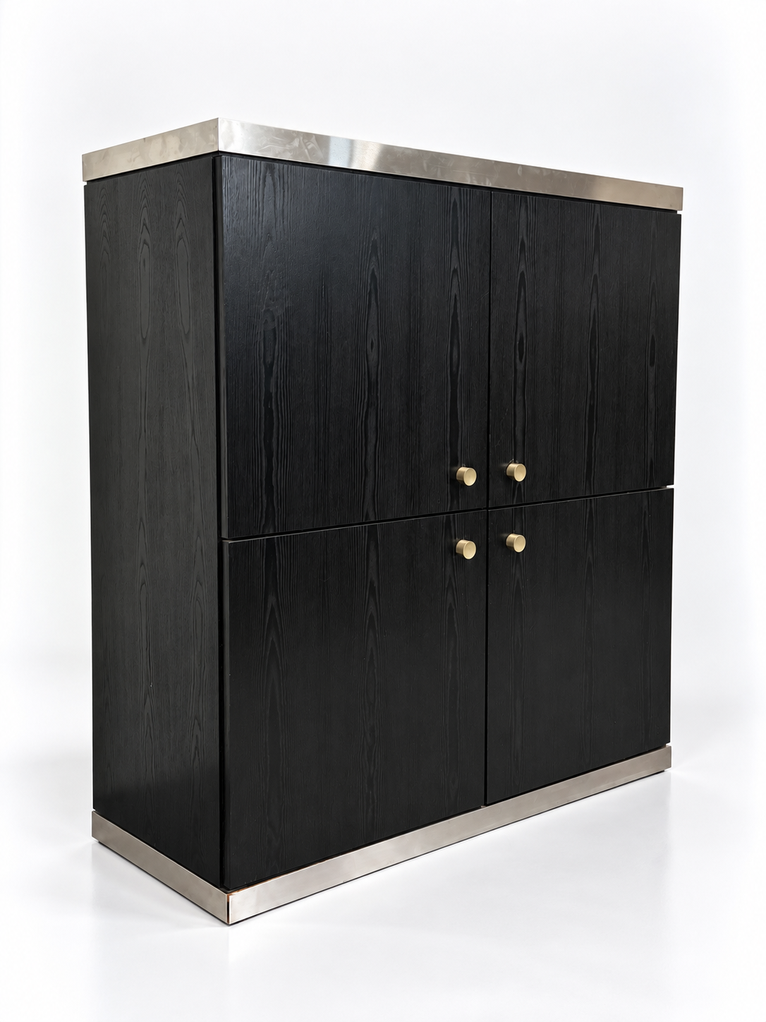 Black Ash & Steel Bar Cabinet, 1970s