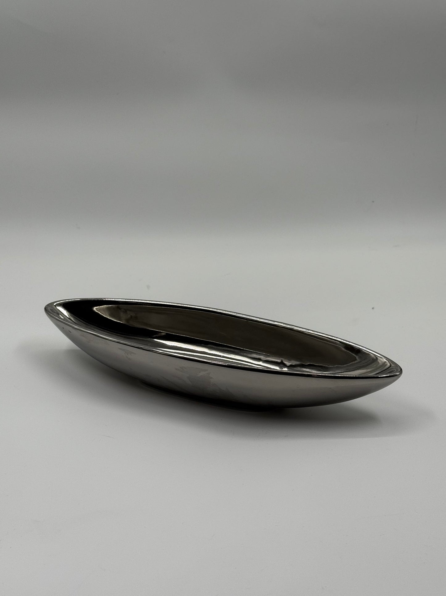Elongated Chrome Vessel Minimalist Centerpiece