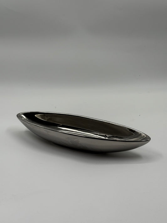 Elongated Chrome Vessel Minimalist Centerpiece