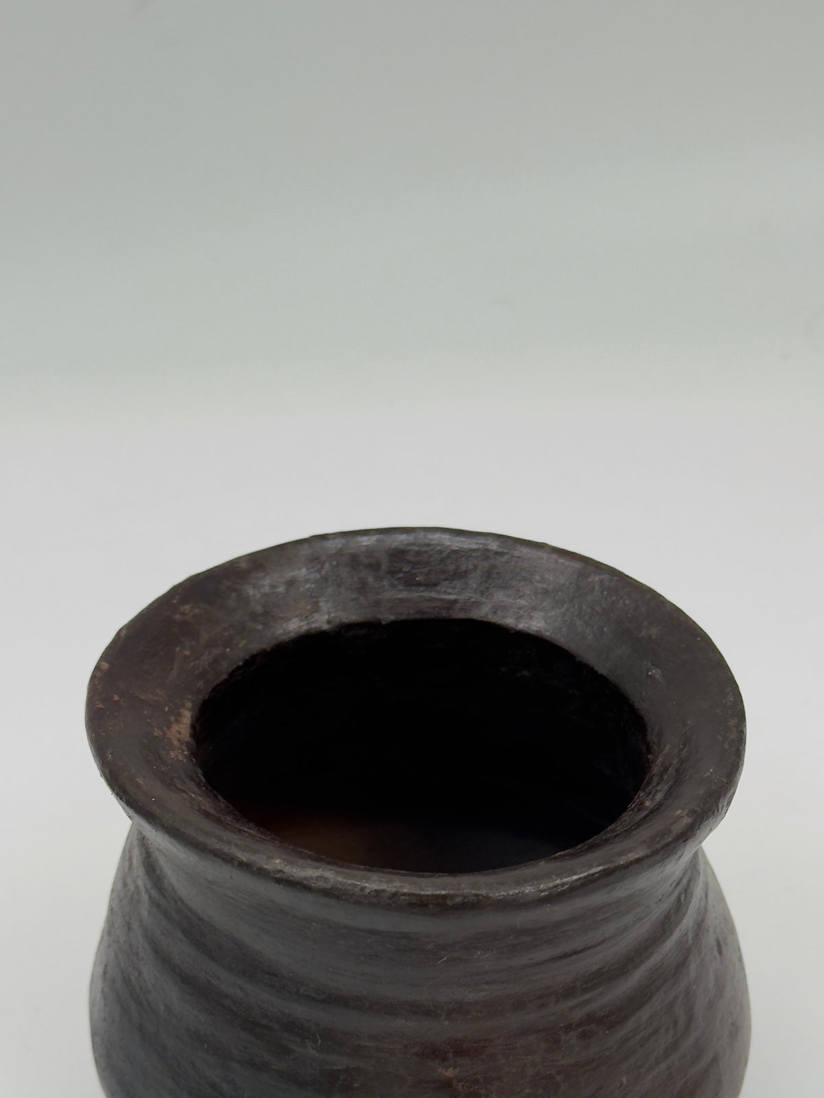 Vintage Hand-Built Terracotta Tripod Vessel with Smoked Black Finish