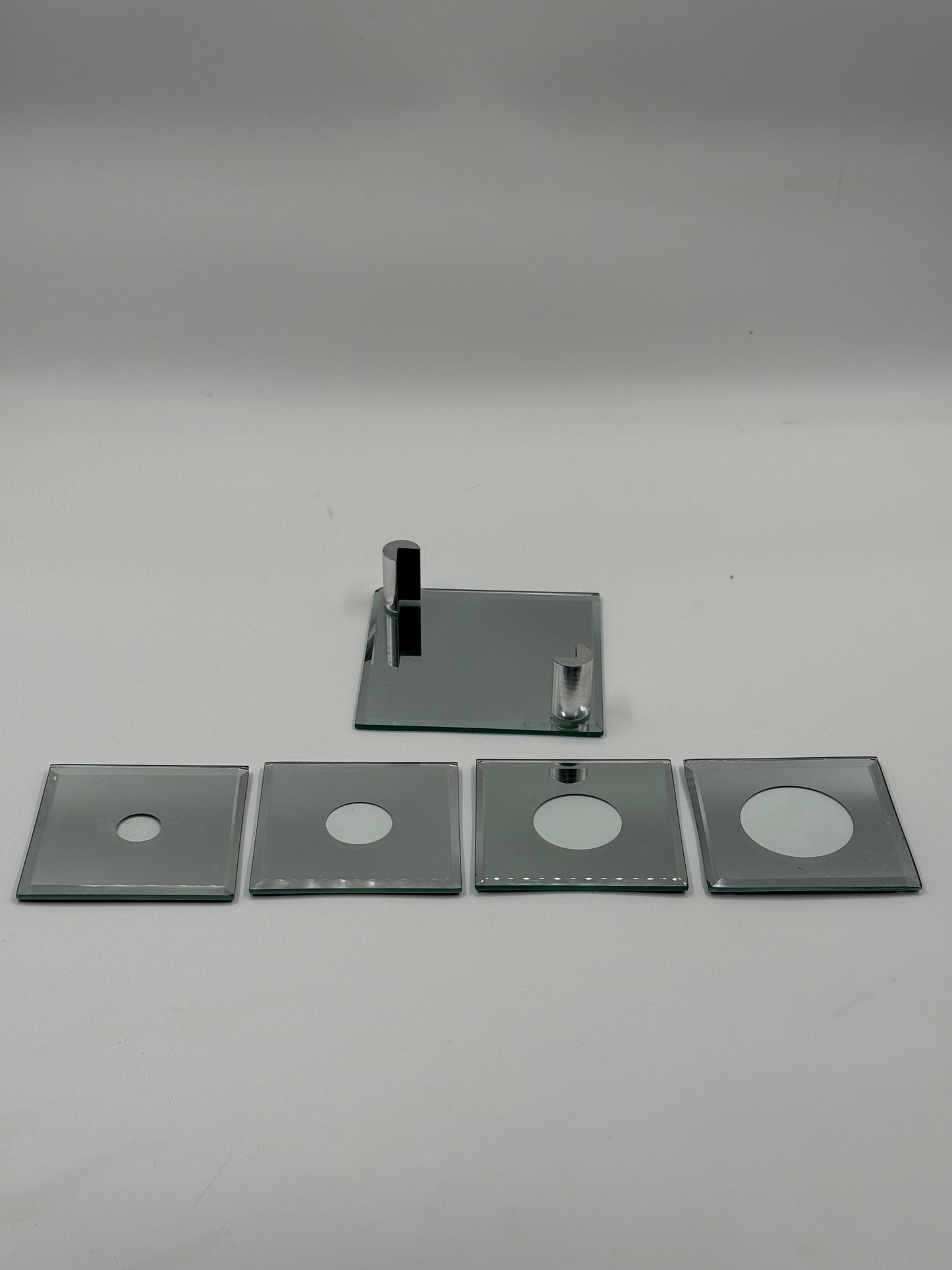 Layered Glass & Chrome Coasters Brutalist Precision (Set of Four)