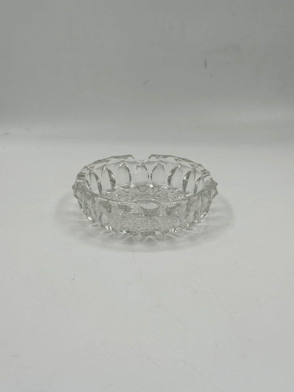 Vintage Diamond-Cut Crystal Glass Ashtray