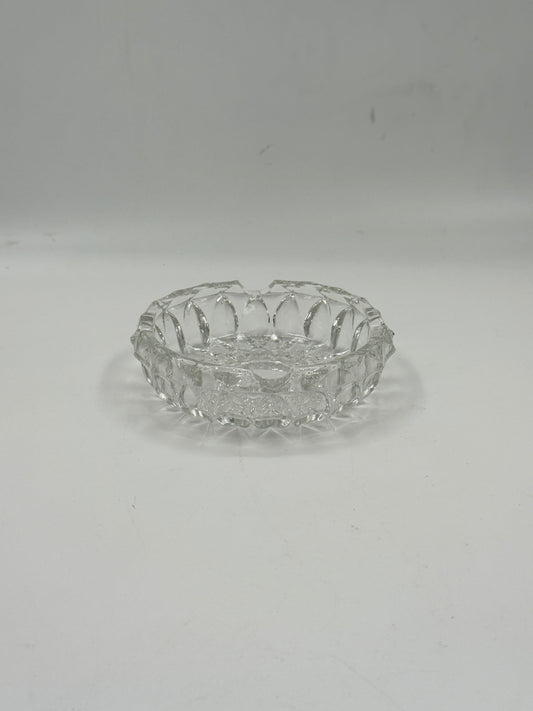 Vintage Diamond-Cut Crystal Glass Ashtray