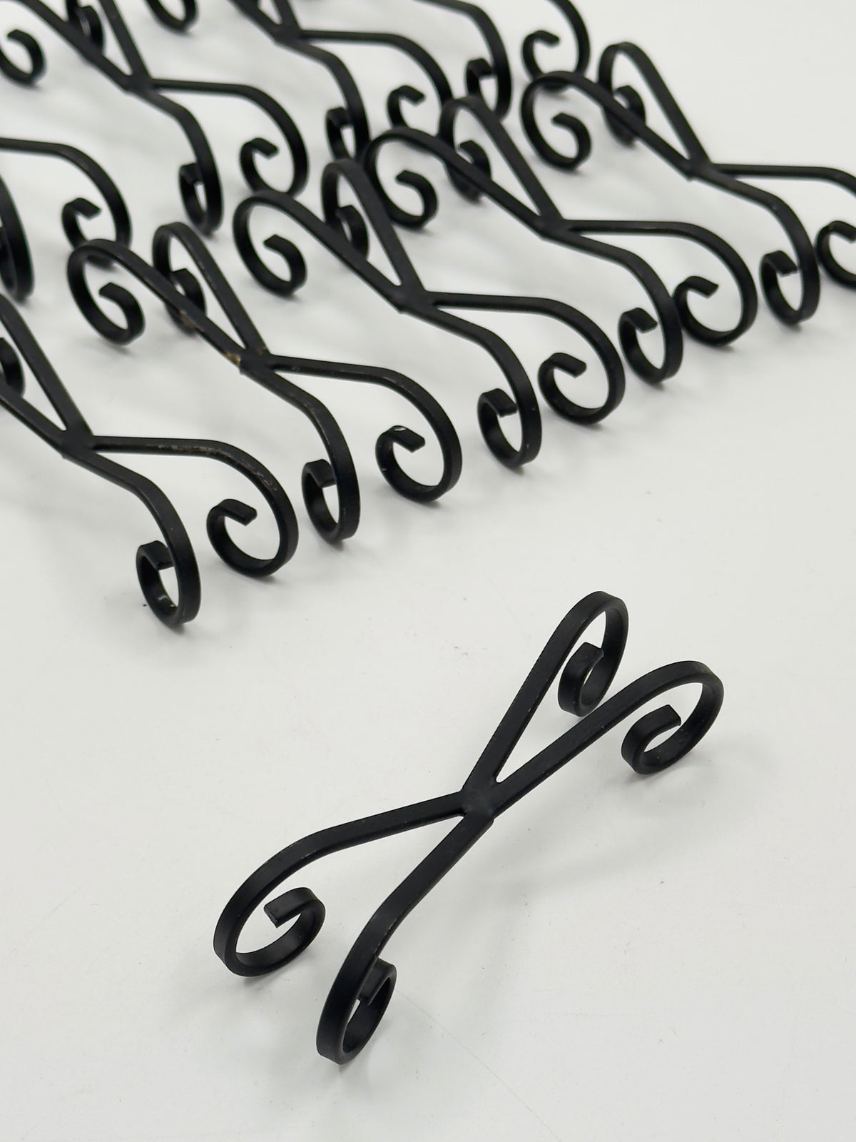 Vintage Wrought Iron Scroll Plate Stands, Set of 10, Original Box
