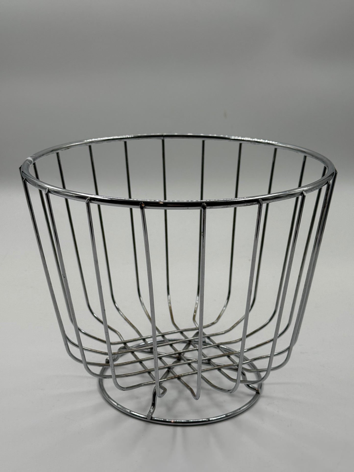 Chrome Wire Basket on Pedestal Minimalist Functional Sculpture (c. 1970s)