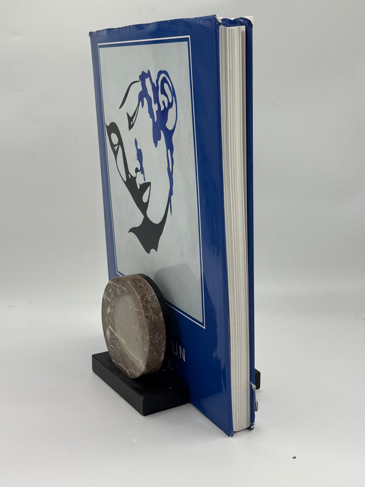 Pair of Vintage Sculptural Stone and Black Lacquer Bookends