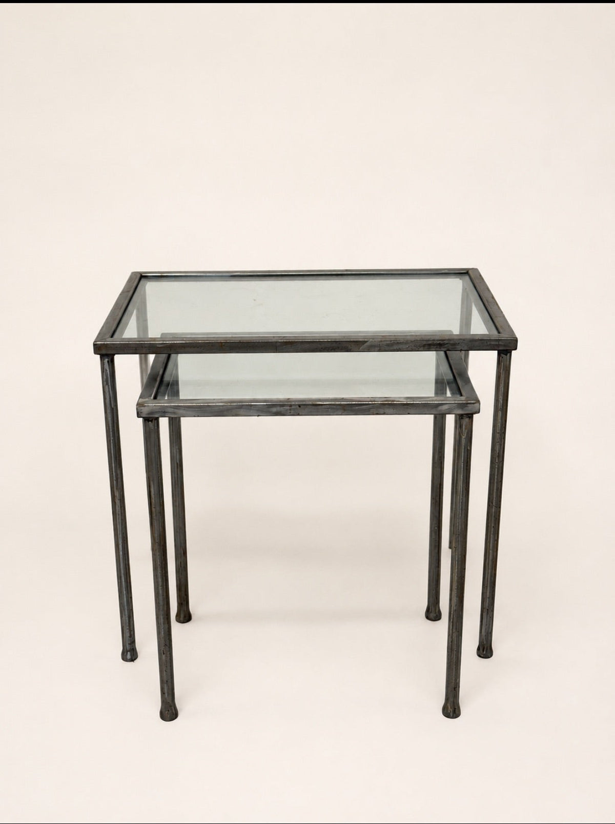 Set of 2 Vintage Black Metal and Glass Nesting Tables