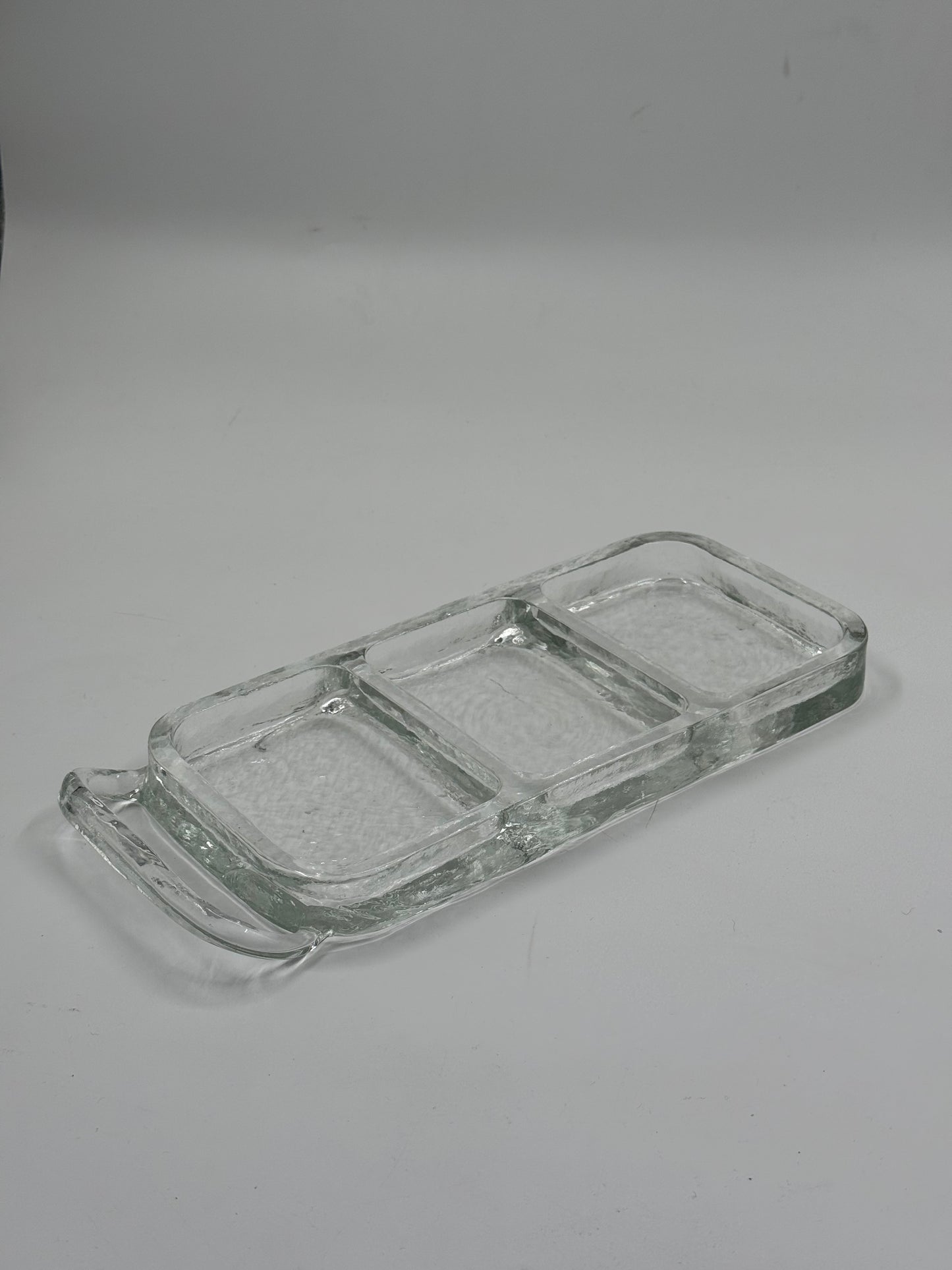 Vintage glass serving tray with three compartments