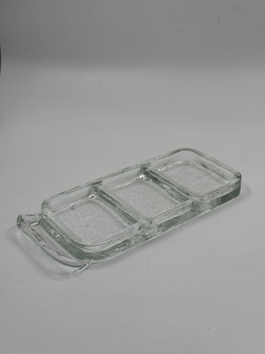 Vintage glass serving tray with three compartments