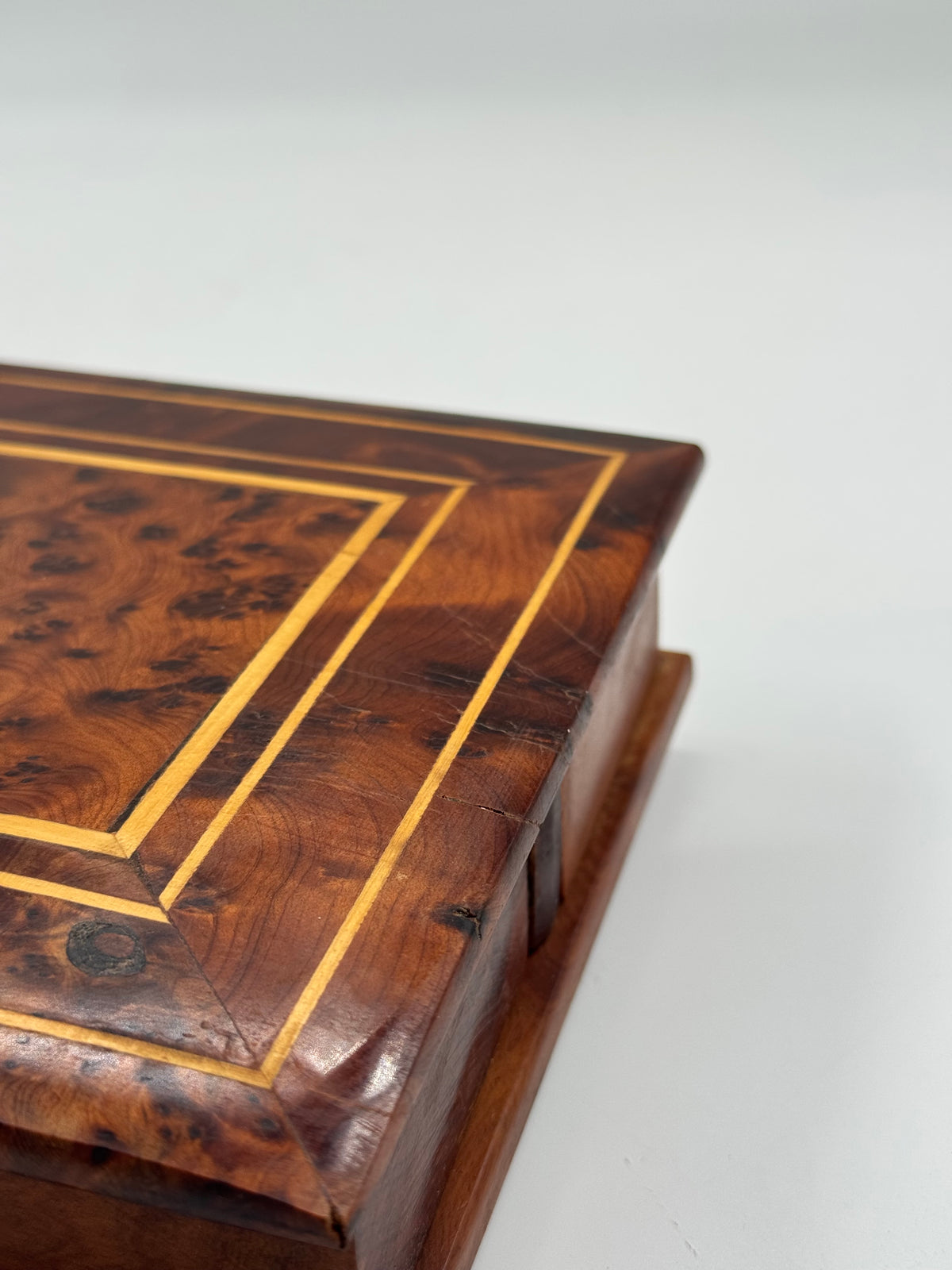 Vintage Marquetry Wood Trinket Box, Rotating Top with 4 Drawers