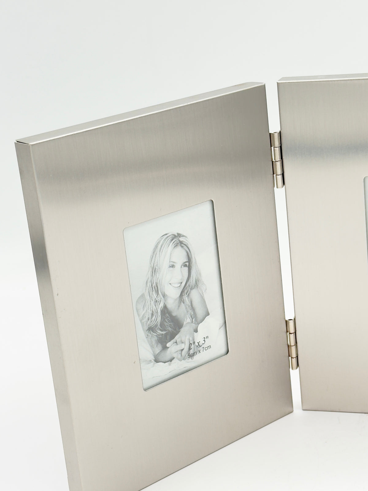 Vintage Brushed Silver-Tone Double Photo Frame, Hinged Book-Style