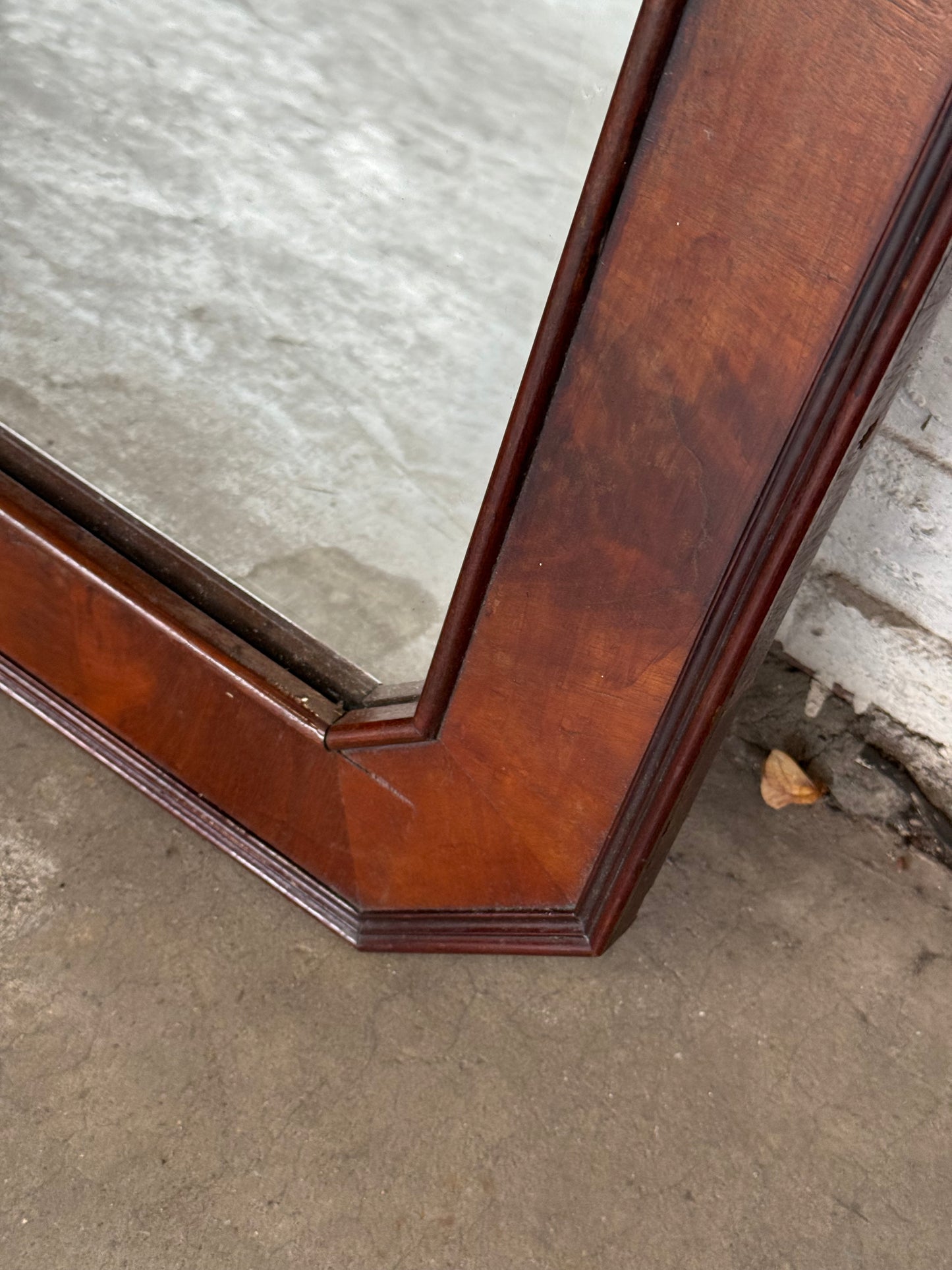 Vintage Octagonal Wood-Framed Wall Mirror