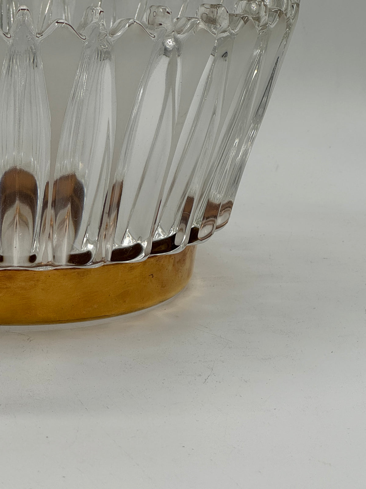 Ribbed Glass Crown Bowl with Brass Base