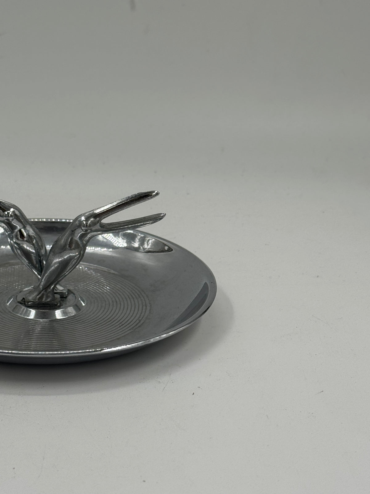 Art Deco Chrome Crane Ashtray, Figural Tidbit Dish