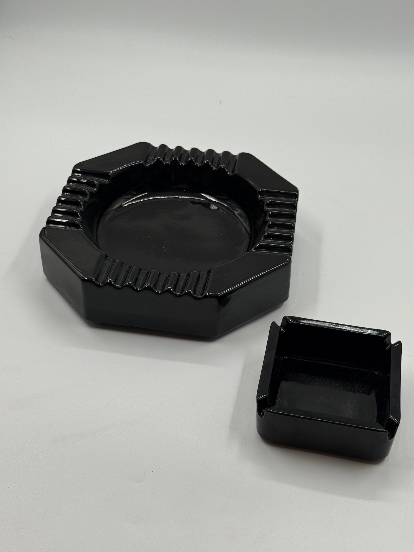 Art Deco Black Ashtray Octagonal Cut