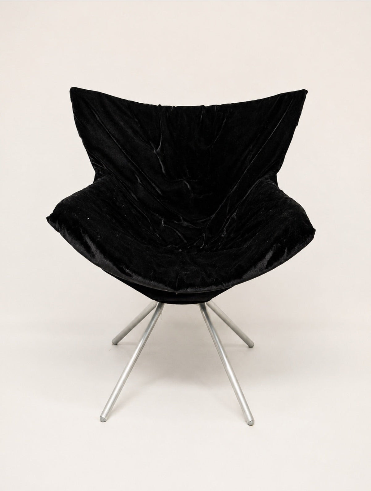 Vintage Black Velvet Swivel Lounge Chair, Sculptural Butterfly Shape