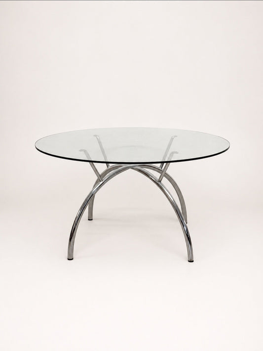 IKEA Spider-Leg Chrome and Glass Round Coffee Table, 1980s