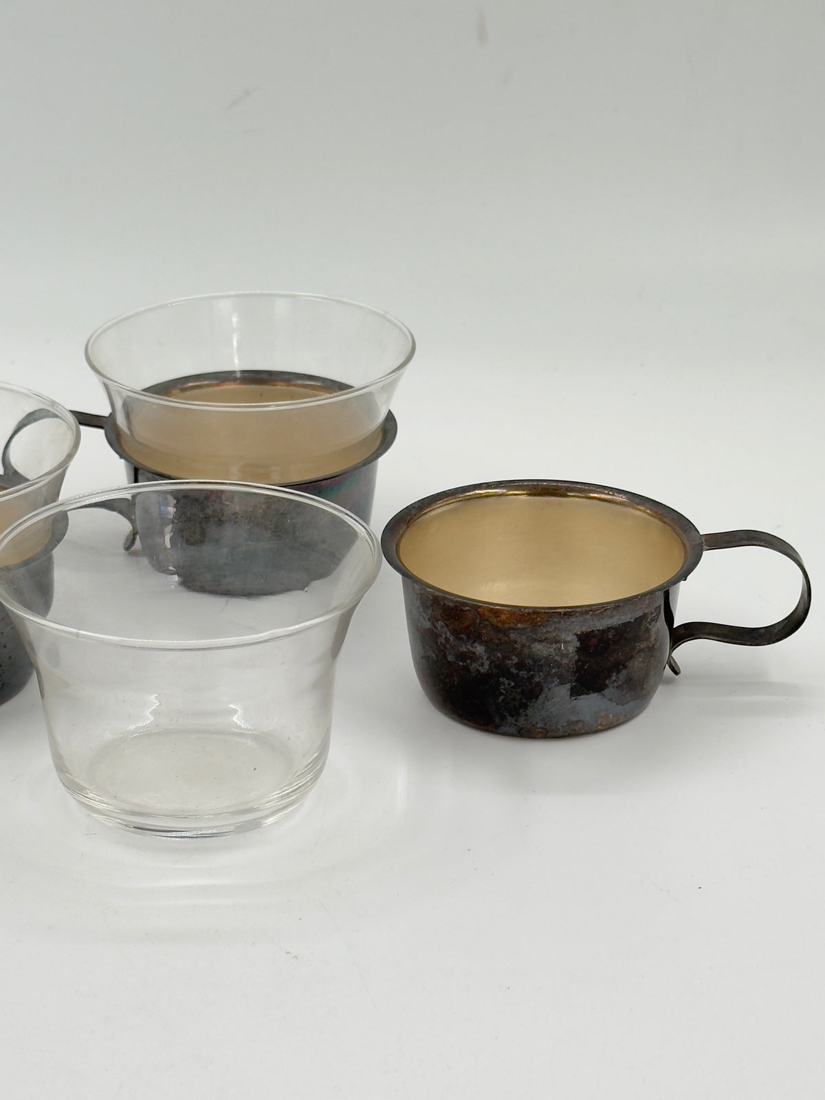 Set of 3 Vintage Tea Glasses with Silver-Plated Holders