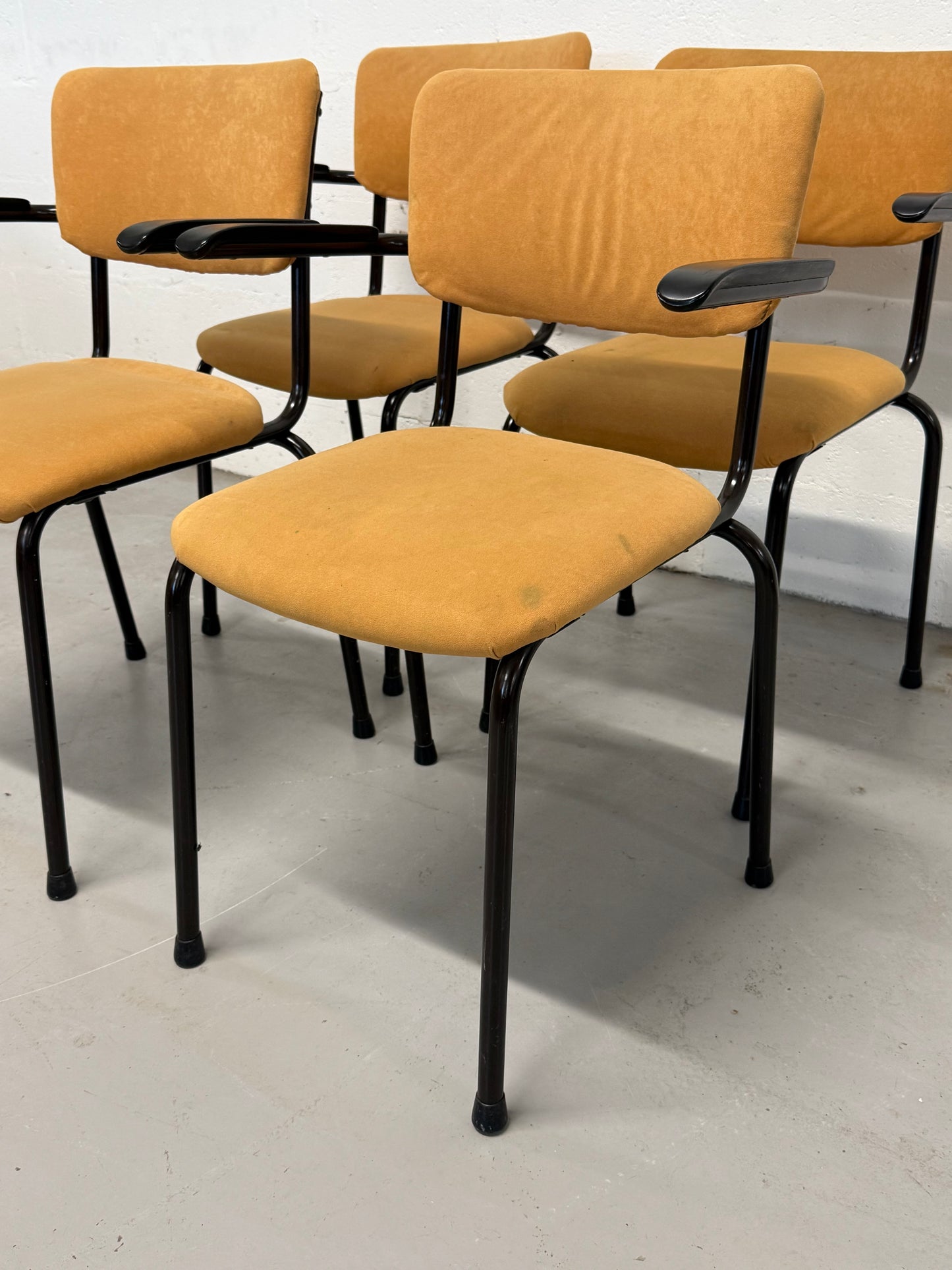 Set of 4 Vintage Mustard Upholstered Armchairs