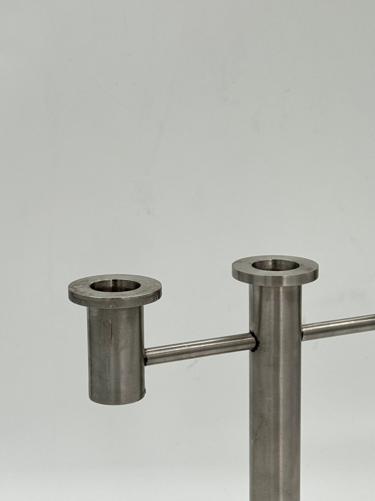 Modern Brushed Steel Three-Branch Candelabra