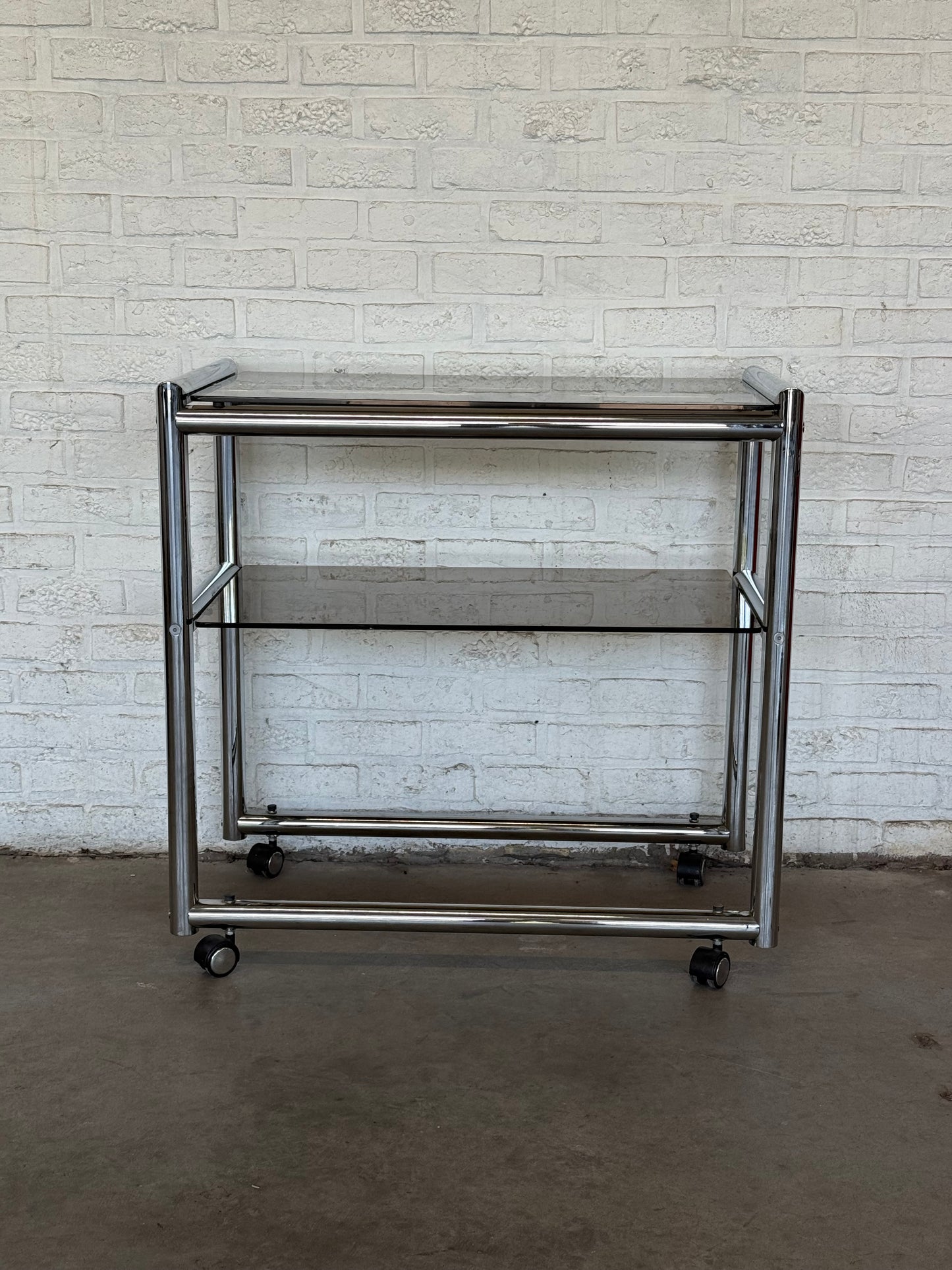 Vintage Chrome & Smoked Glass Bar Cart