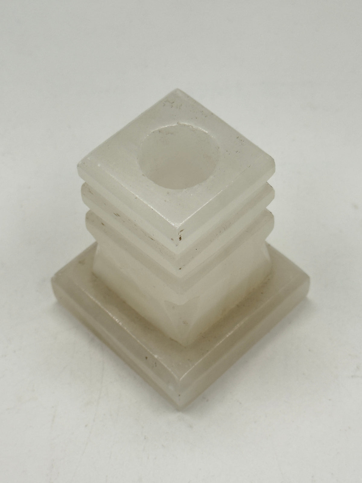 Vintage Carved Onyx Candlestick, Architectural Stepped Design