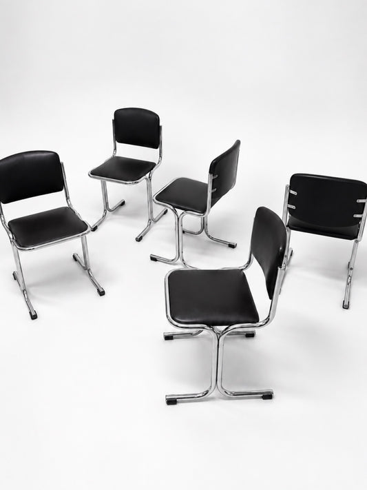 Set of 5 Chrome Tubular Chairs, 1970s