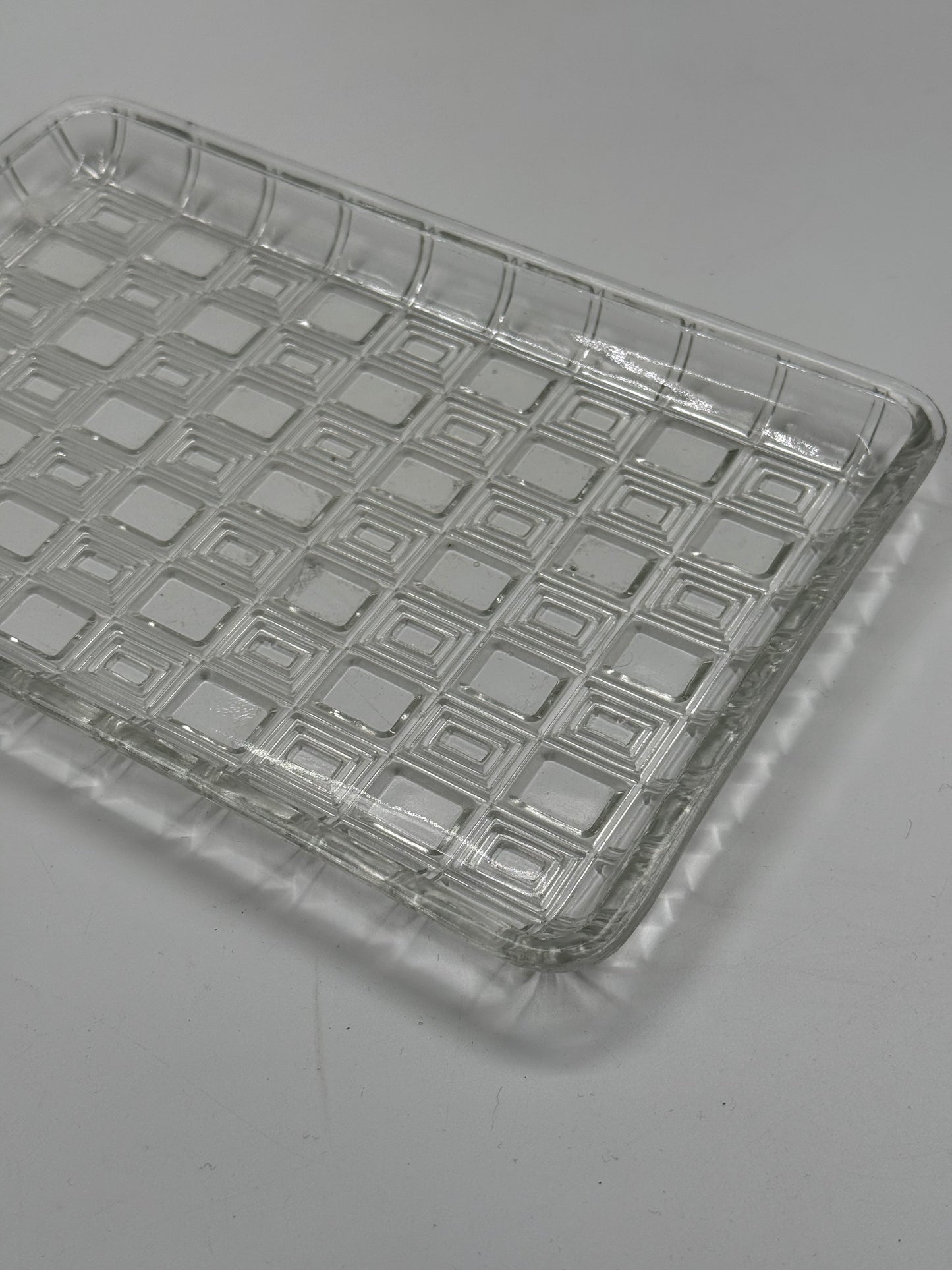 Clear Glass Rectangular Serving Tray with Geometric Pattern