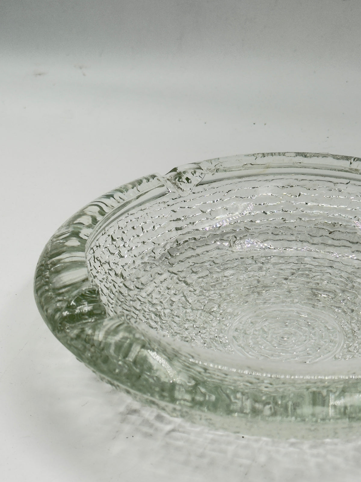 Vintage Bark-Textured Glass Ashtray with Four Cigarette Rests