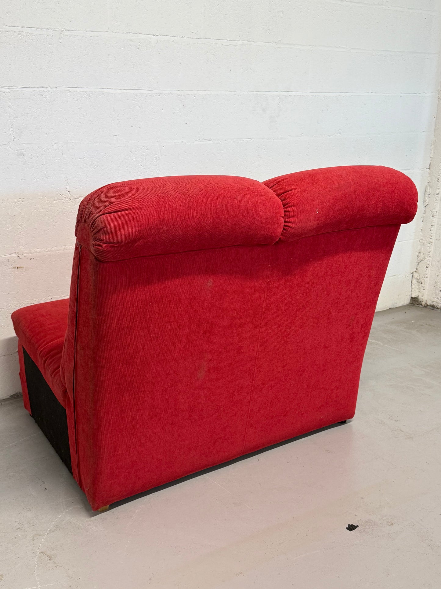 Vintage Red Fabric Armless Two-Seater Sofa Module