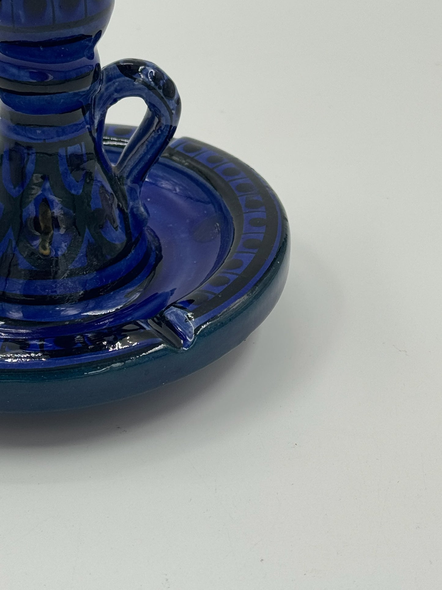 Vintage Cobalt Blue Glazed Ceramic Chamberstick