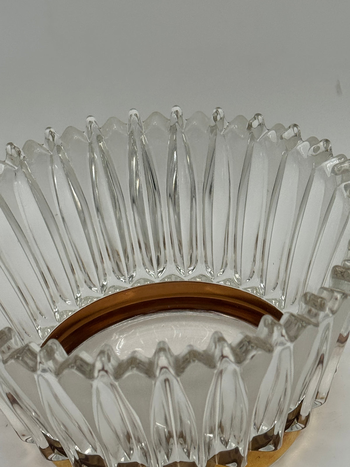 Ribbed Glass Crown Bowl with Brass Base
