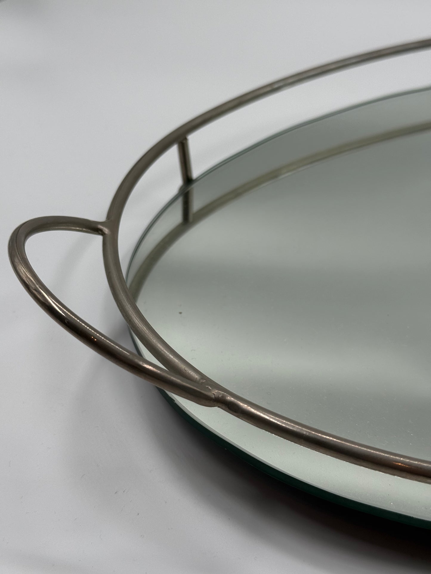 Chrome & Mirror Oval Tray Mid-Century Reflective Piece