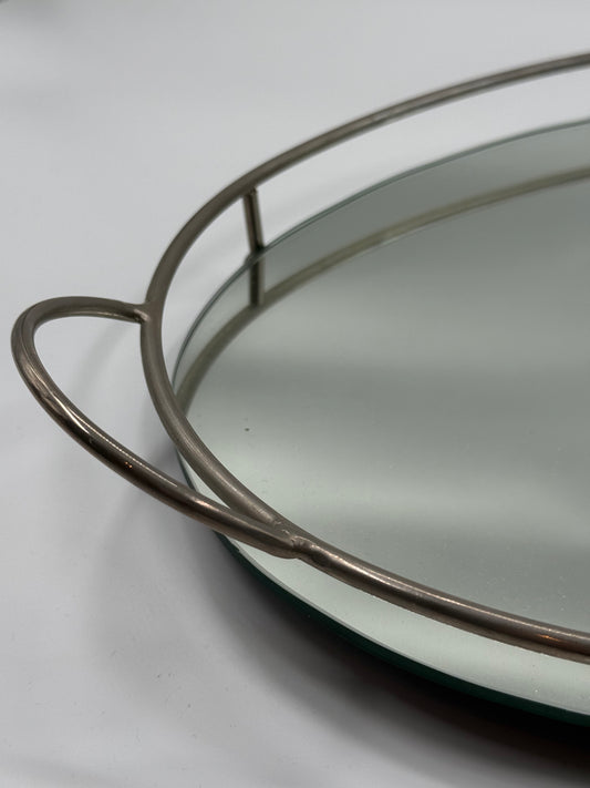 Chrome & Mirror Oval Tray Mid-Century Reflective Piece