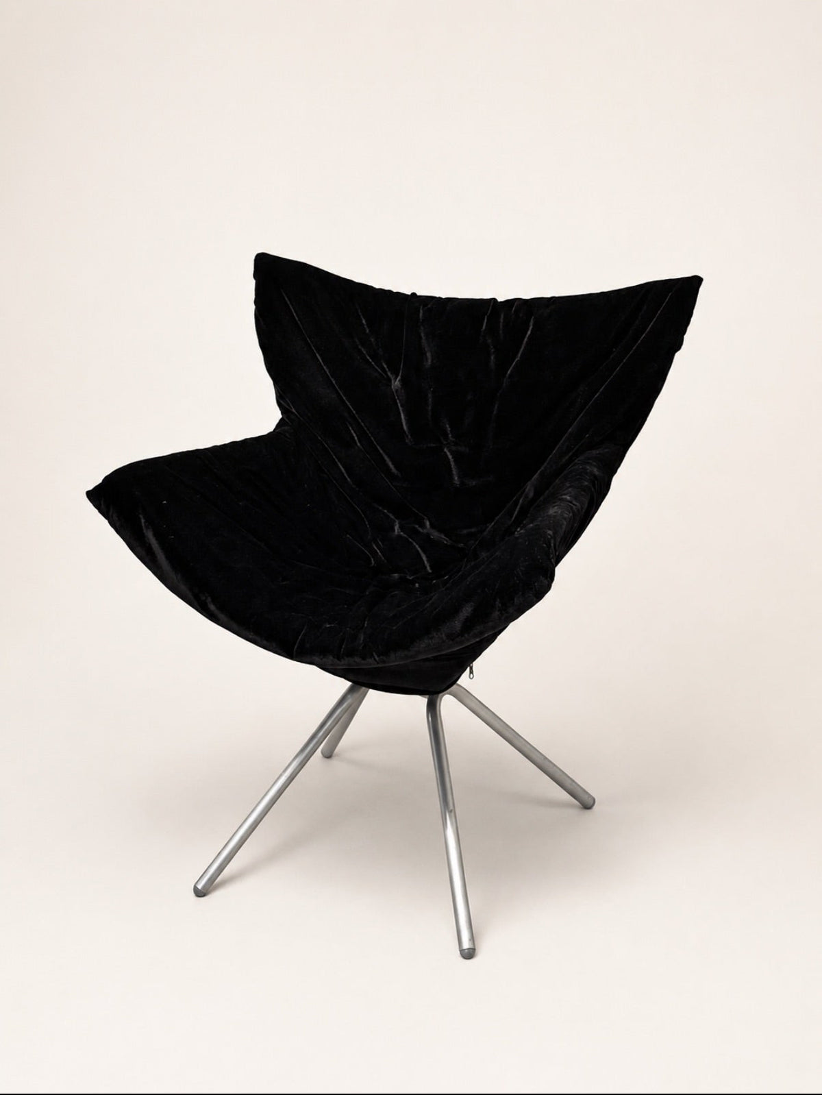 Vintage Black Velvet Swivel Lounge Chair, Sculptural Butterfly Shape