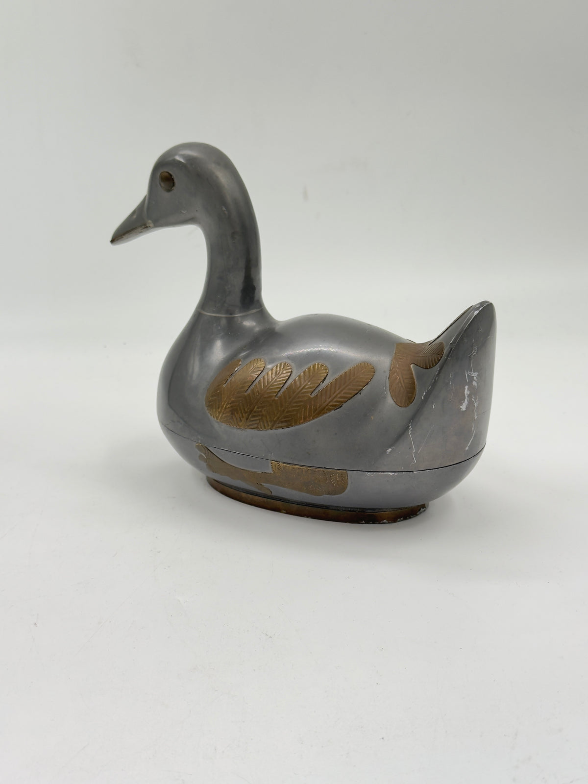 Vintage Silver-Plated Brass Duck Trinket Box
