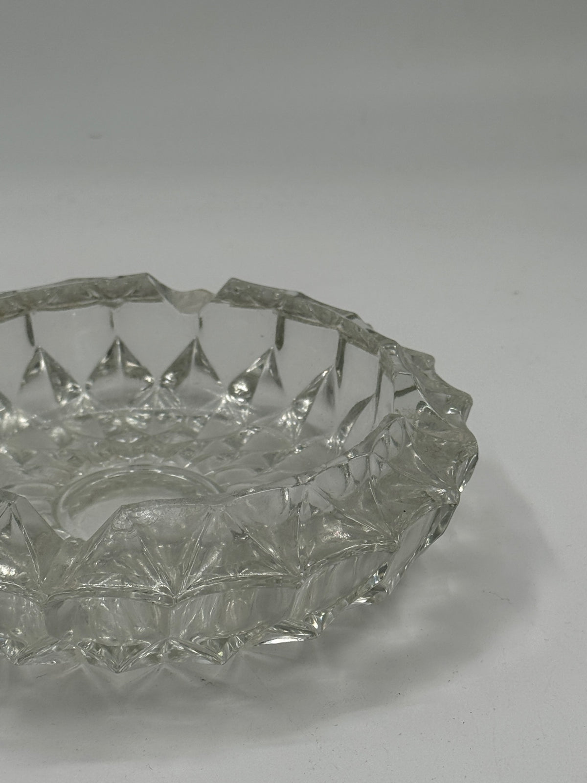 Vintage Pressed Glass Diamond-Cut Ashtray, Scalloped Rim