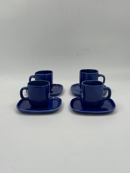 Navy Ceramic Cups & Saucers, Set of 4