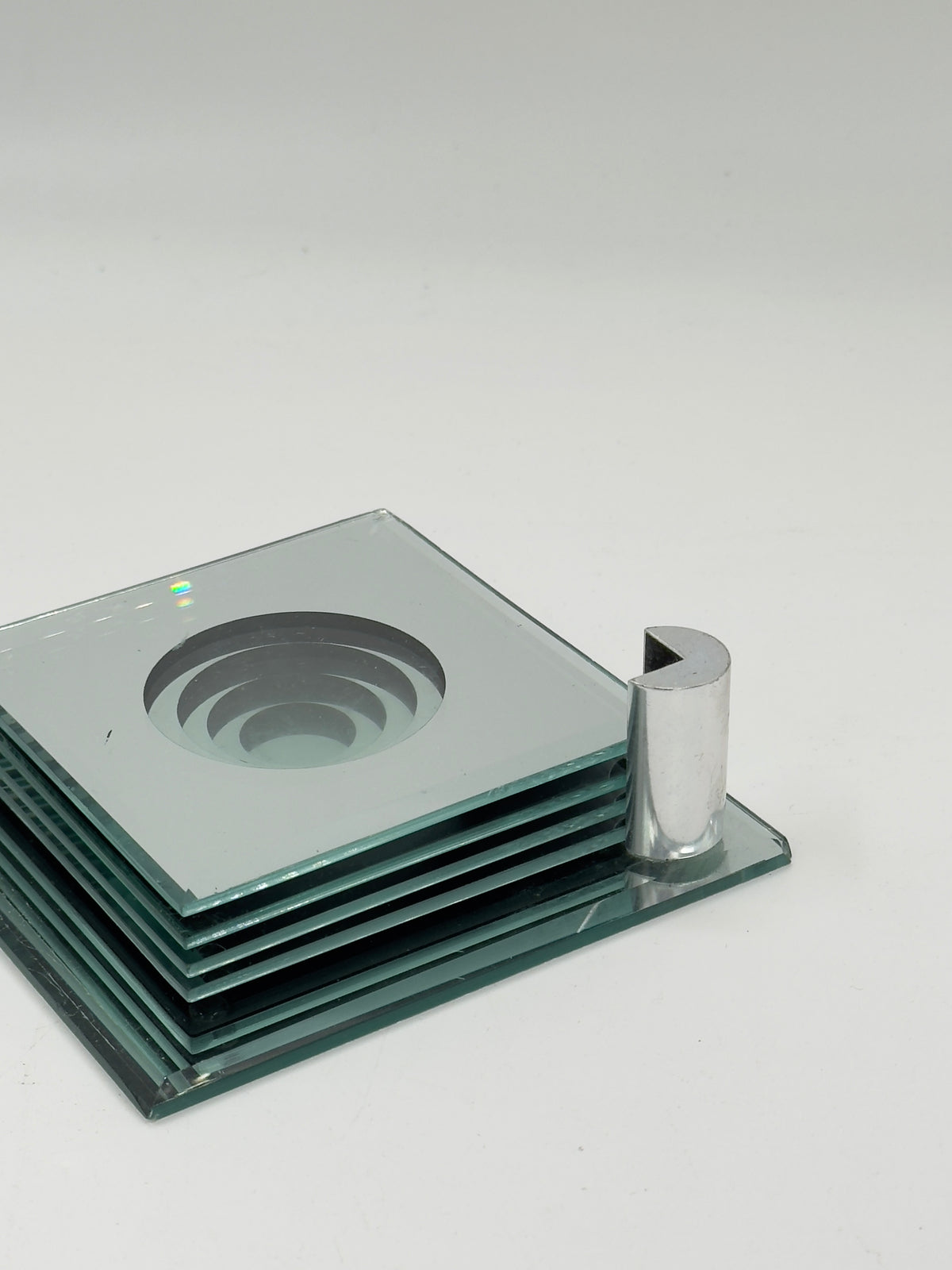 Vintage Postmodern Mirrored Glass Coaster Set with Chrome Stand