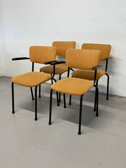 Set of 4 Vintage Mustard Upholstered Armchairs