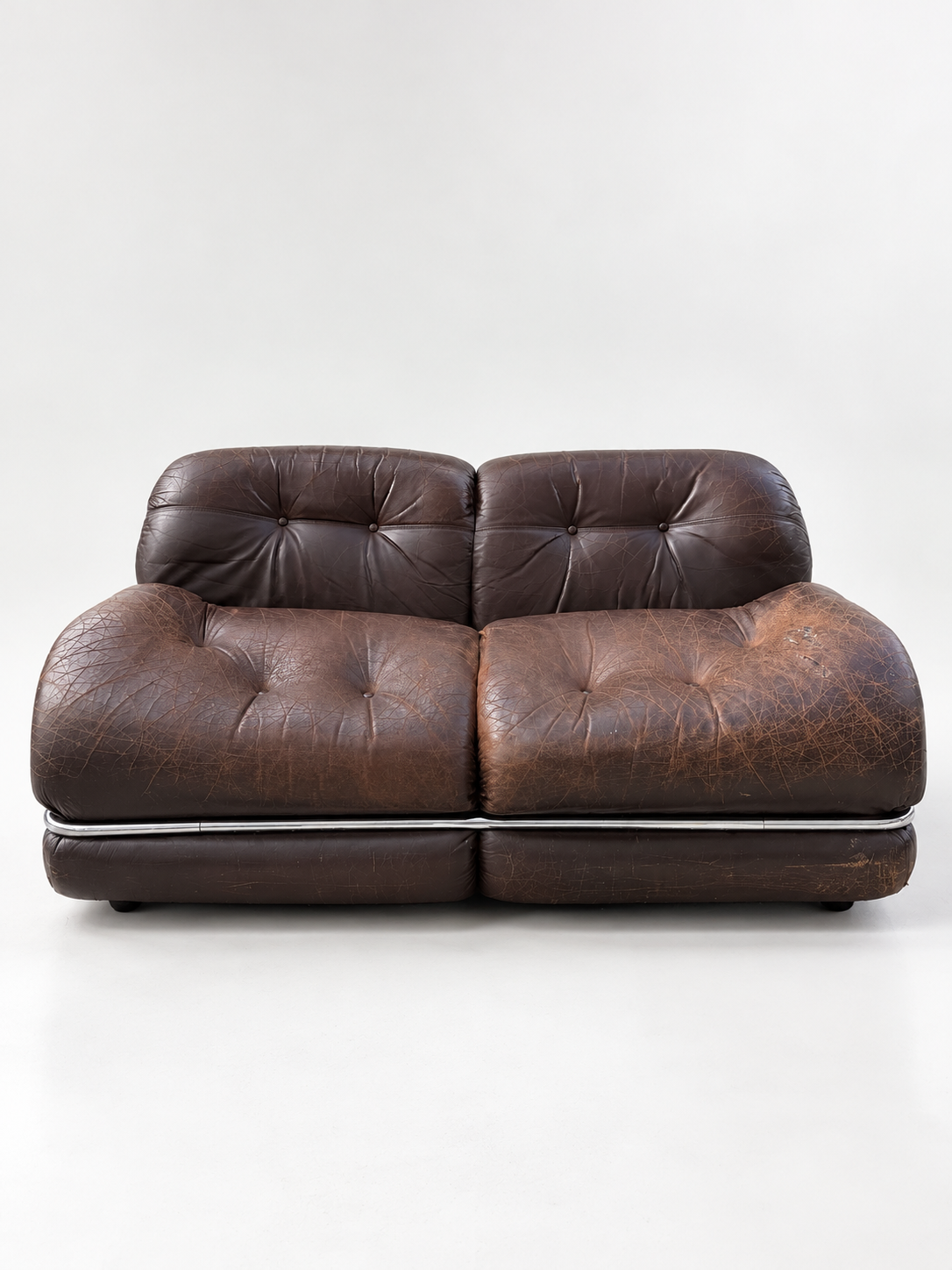Brown Leather & Chrome Sofa, 1970s