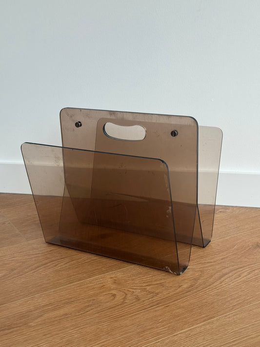 Smoked Acrylic Magazine Holder — Modernist Design (c. 1970s)