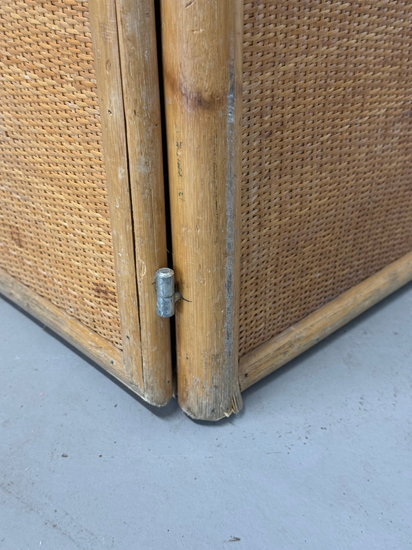 Vintage Bamboo and Woven Rattan Desk — Glass Top