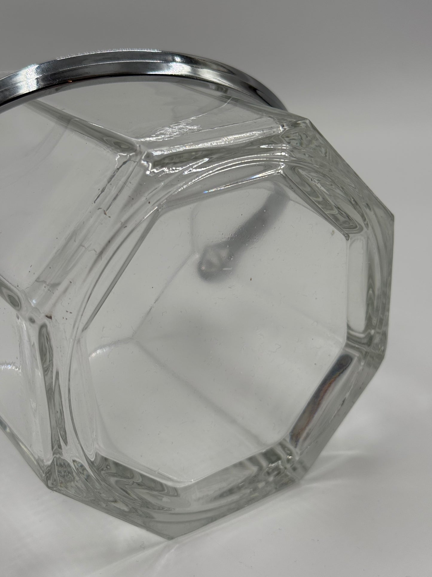 Octagonal Glass Ice Bucket Chrome Handle