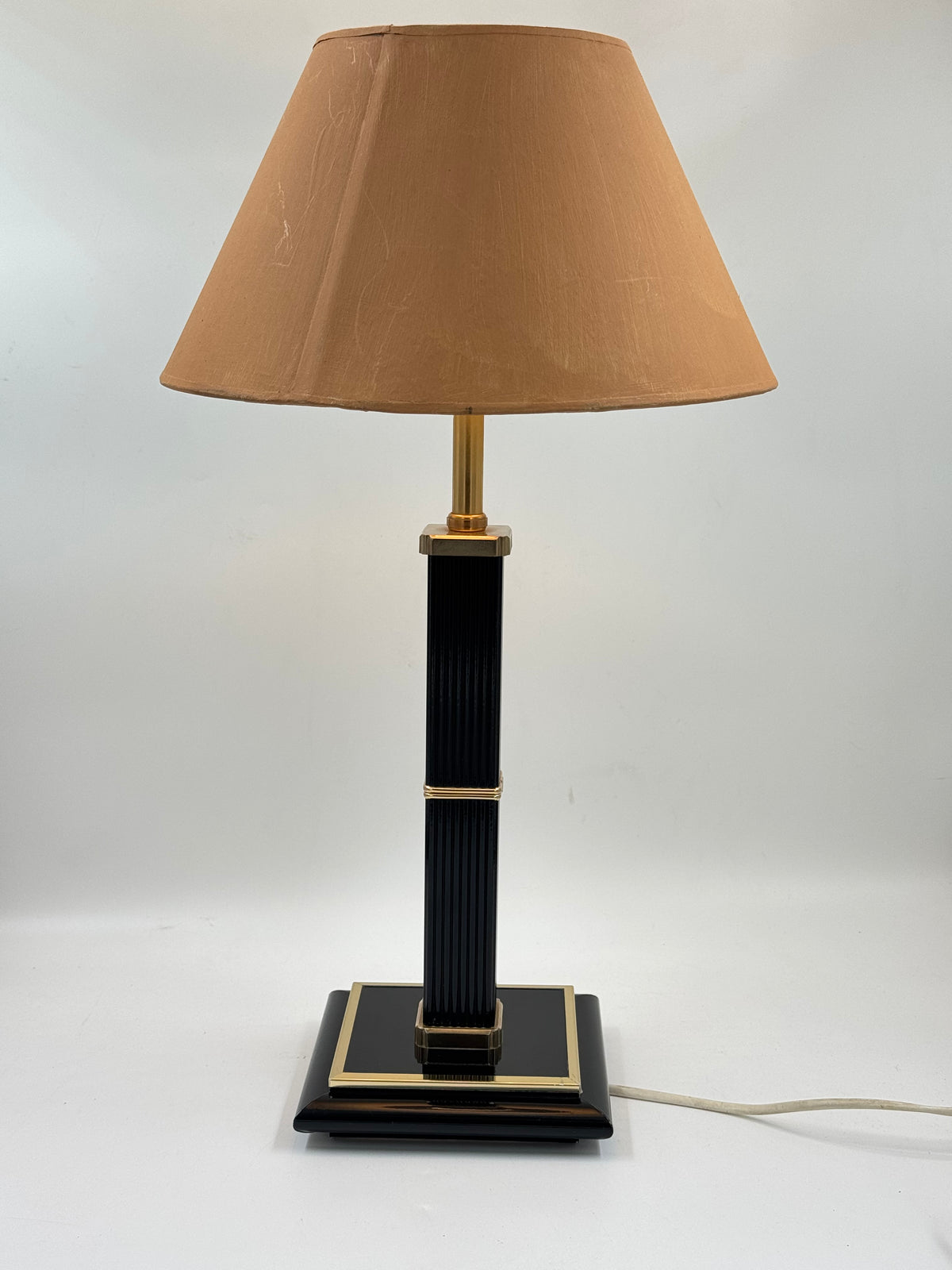 Vintage Black Lacquer & Gold-Tone Fluted Column Table Lamp