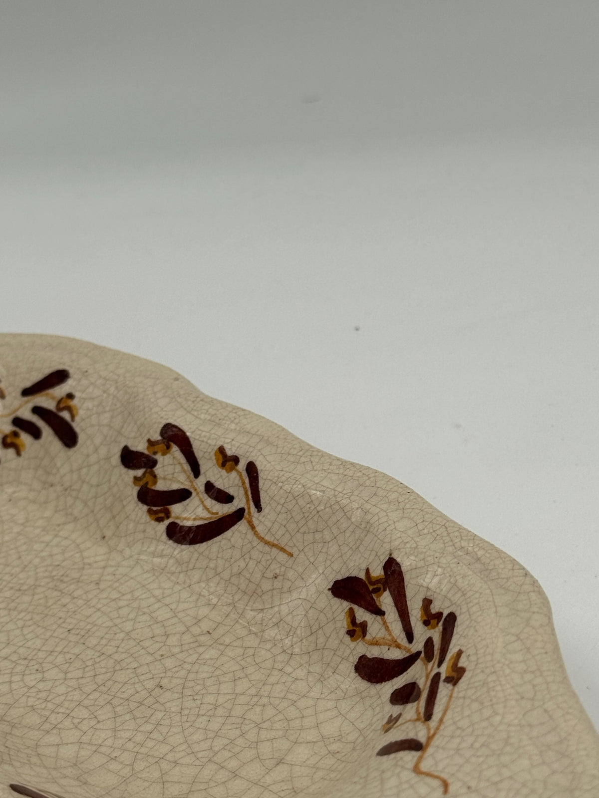 Vintage Hand-Painted Crackle Glaze Ceramic Oval Catchall Dish