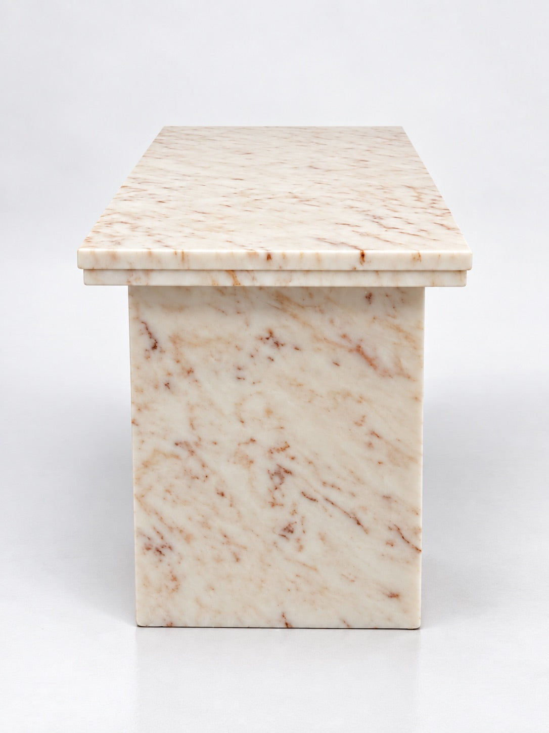 Vintage Pink Veined Marble Coffee Table with Shelf