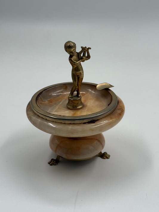 Vintage onyx ashtray with brass cherub figure