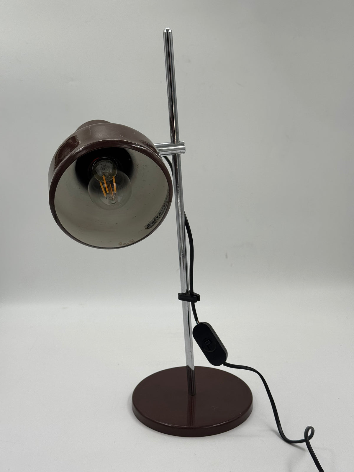 Stralux SZ 21 Desk Lamp, Brown Lacquer & Chrome, 1970s