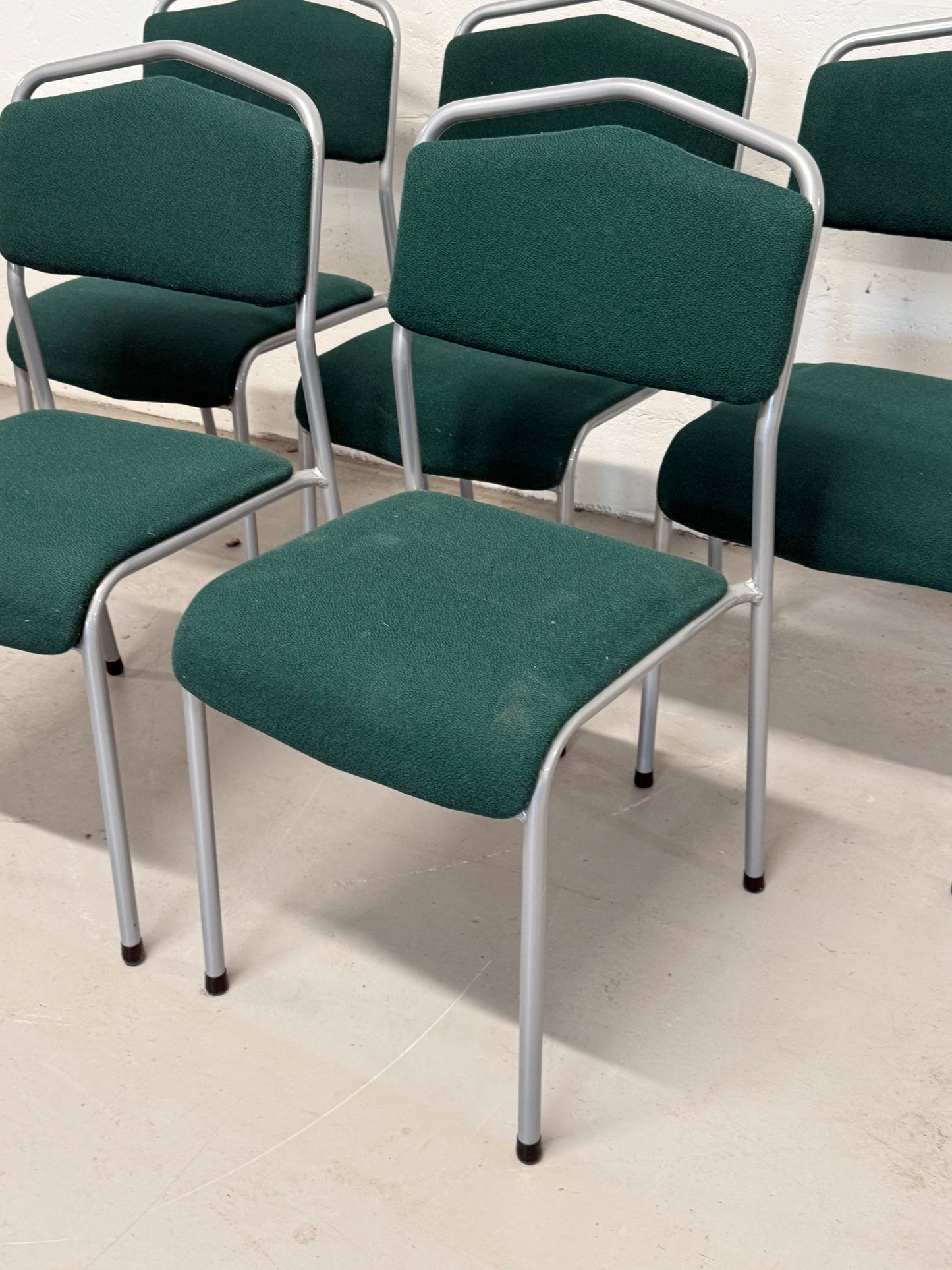 Set of 5 Vintage Green Upholstered Chairs